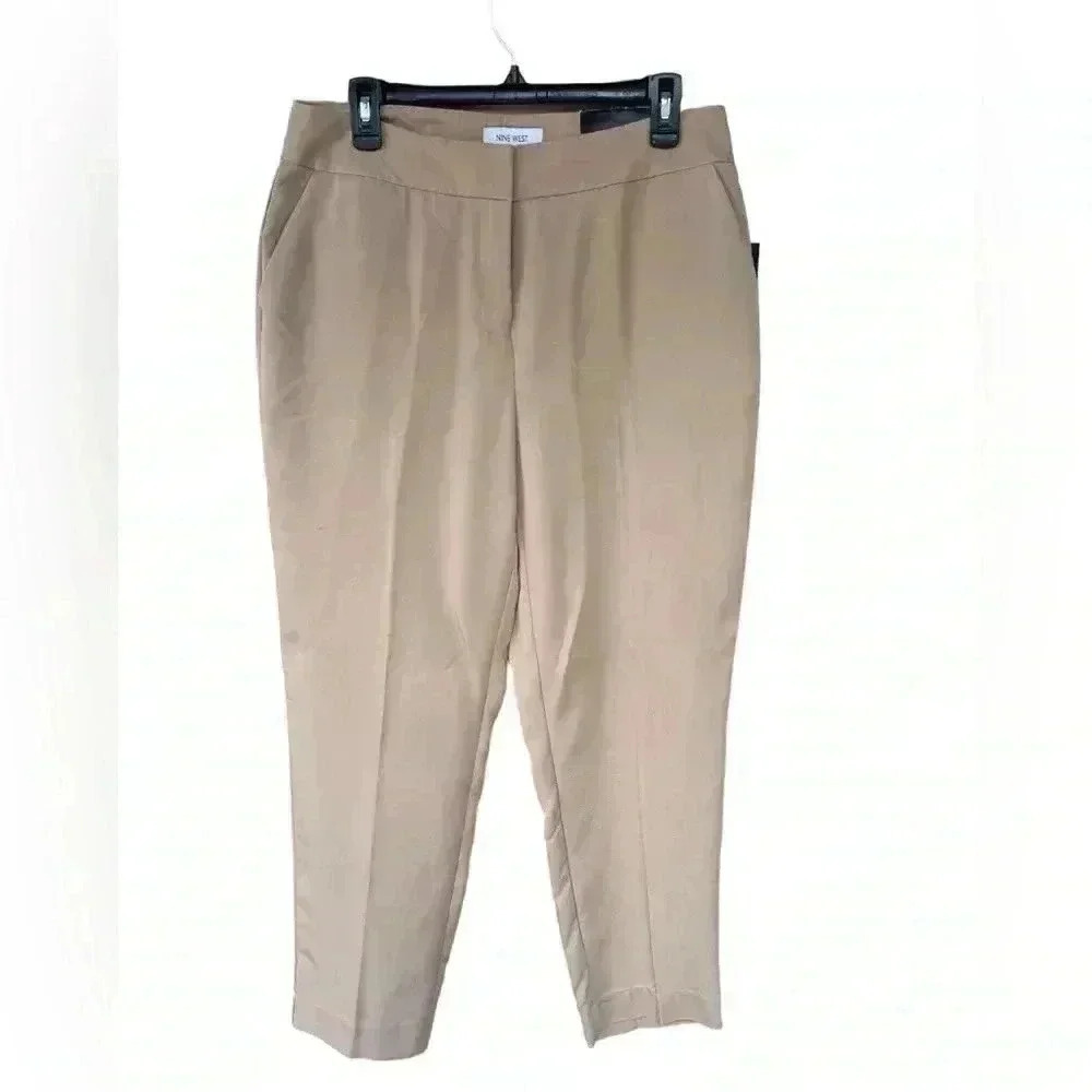 NINE WEST women’s flat front cropped slim ankle tan beige pants sz 6 NWT